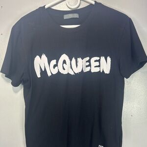 McQ by Alexander McQueen Black T-Shirt with White Brush Logo